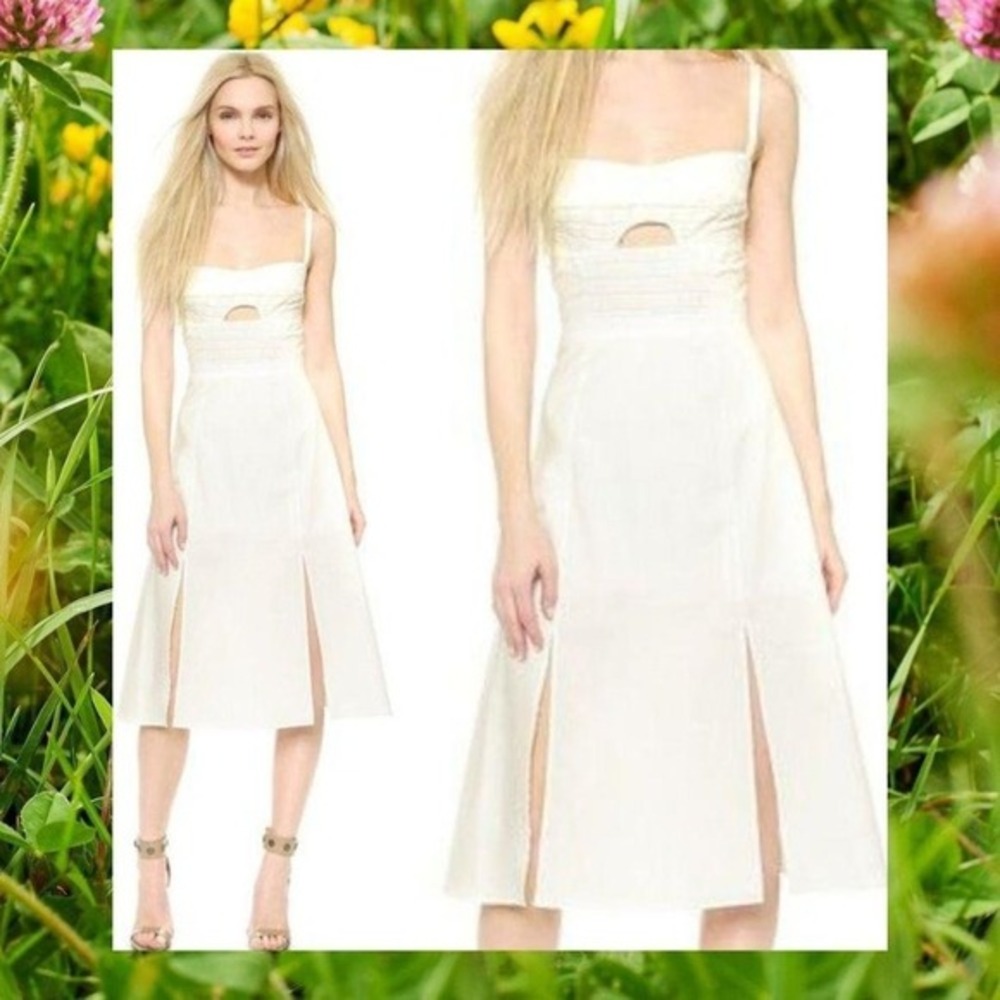 TIMO‎ WEILAND Womens Midi Dress XS Cream White Cut Out Cocktail Strappy